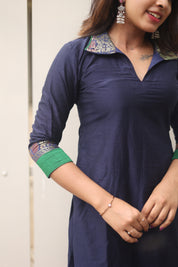 Navy Blue Ethnic Kurta Set for Women Elegant Straight Fit Traditional Outfit