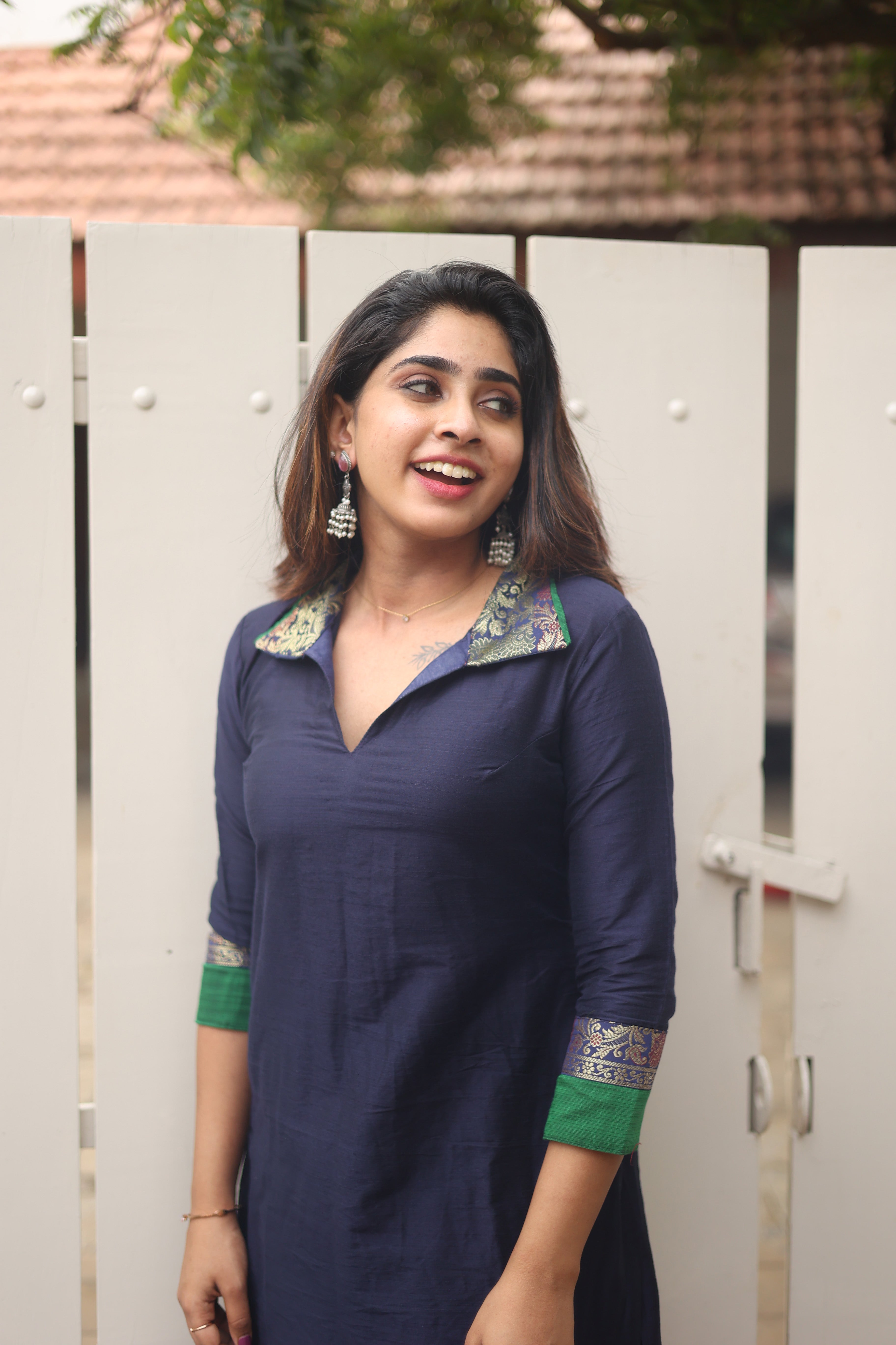 Navy Blue Ethnic Kurta Set for Women Elegant Straight Fit Traditional Outfit