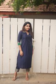 Navy Blue Ethnic Kurta Set for Women Elegant Straight Fit Traditional Outfit