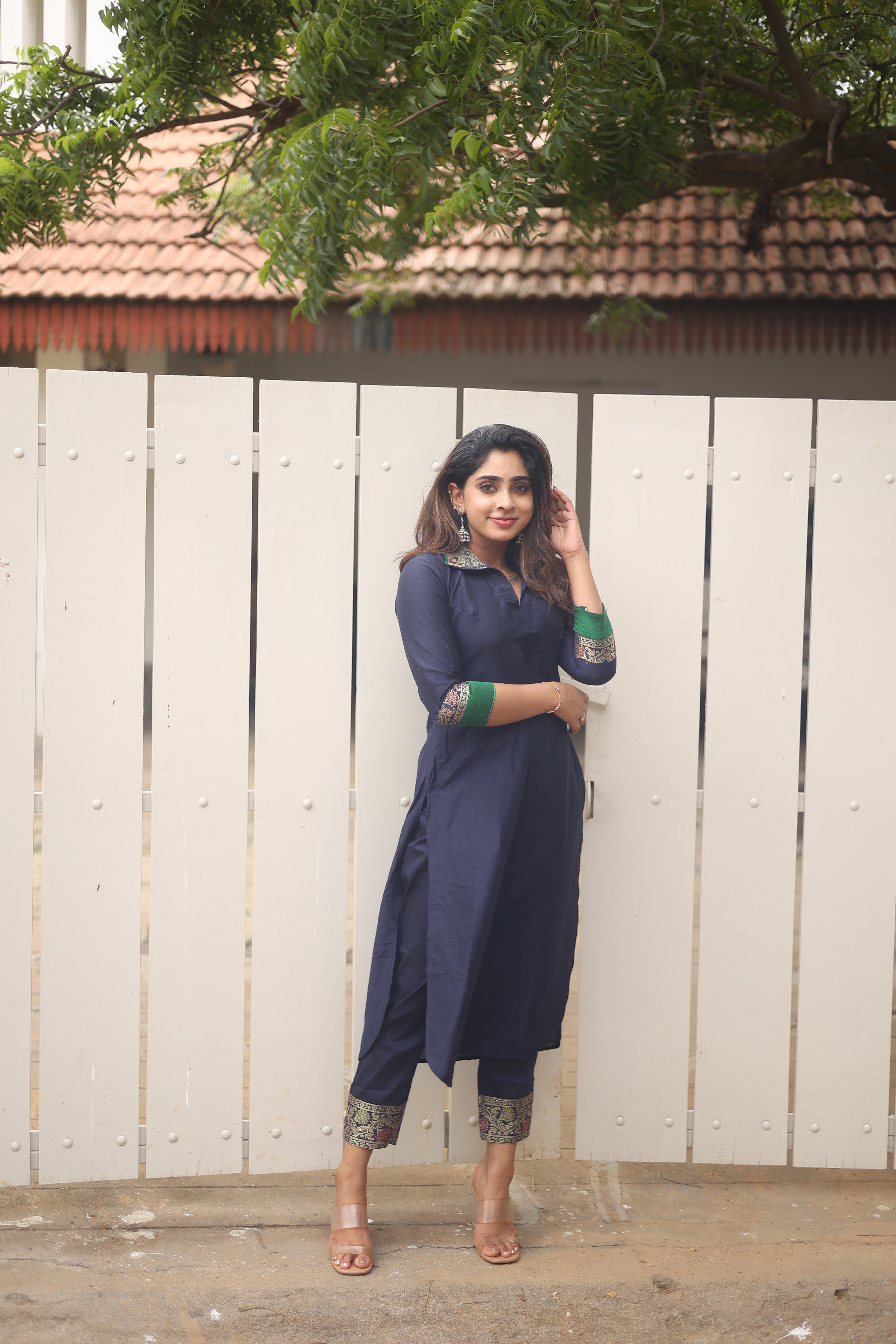 Navy Blue Ethnic Kurta Set for Women Elegant Straight Fit Traditional Outfit
