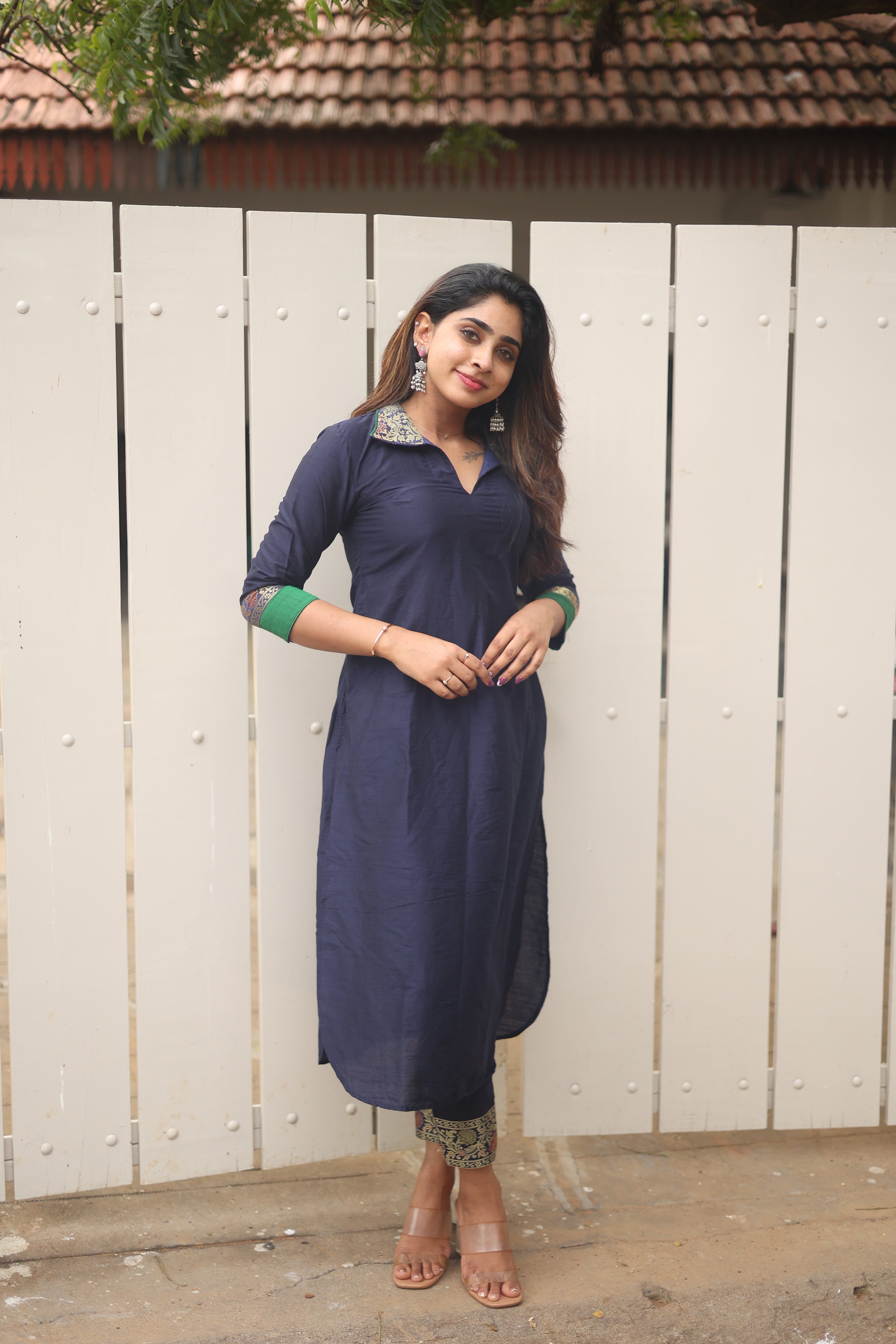 Navy Blue Ethnic Kurta Set for Women Elegant Straight Fit Traditional Outfit