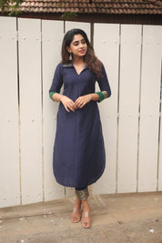 Navy Blue Ethnic Kurta Set for Women Elegant Straight Fit Traditional Outfit
