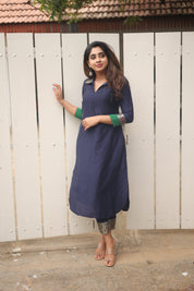 Navy Blue Ethnic Kurta Set for Women Elegant Straight Fit Traditional Outfit