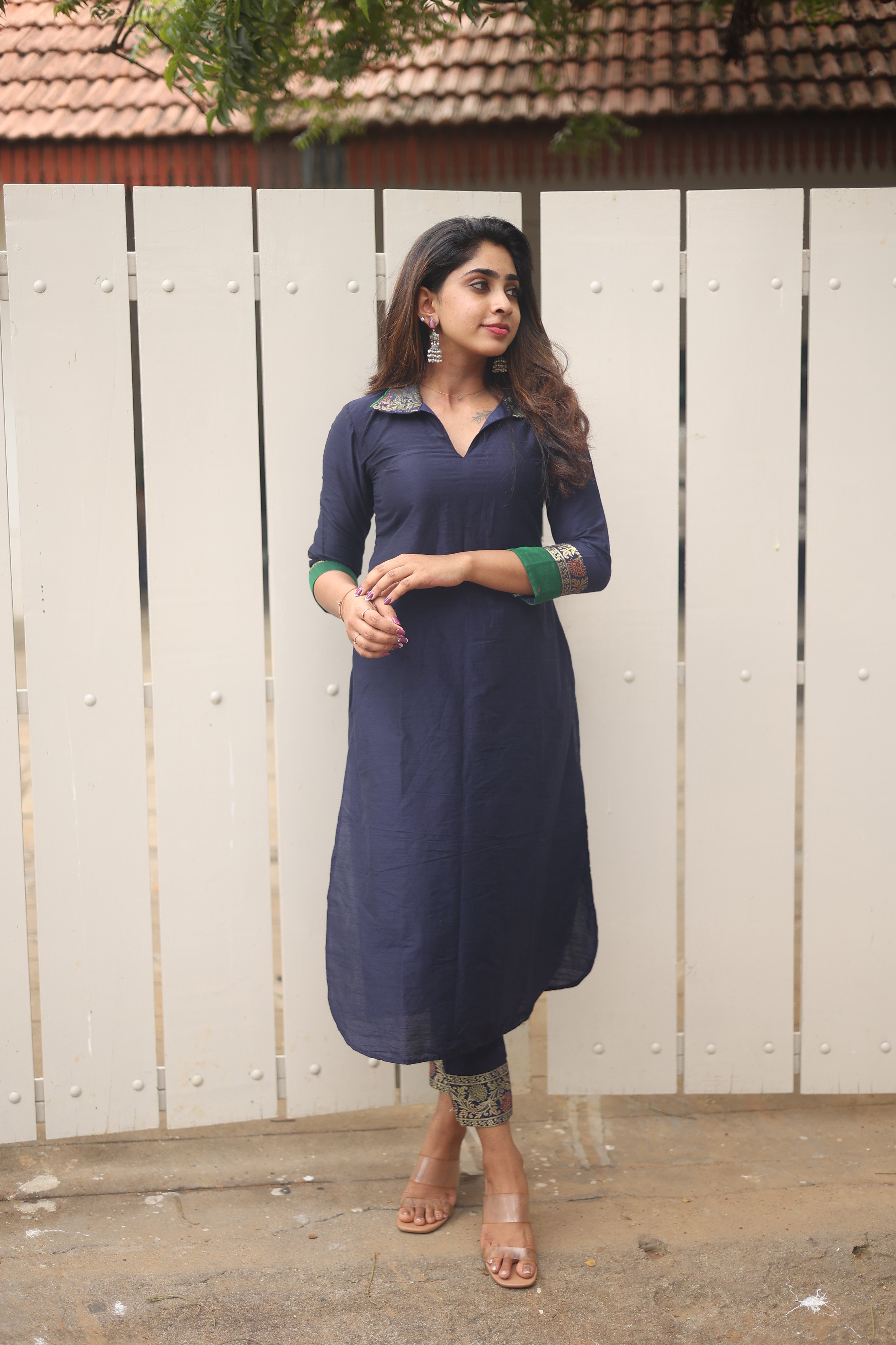 Navy Blue Ethnic Kurta Set for Women Elegant Straight Fit Traditional Outfit