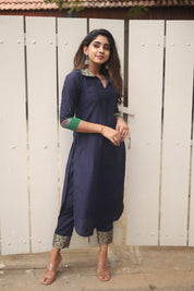 Navy Blue Ethnic Kurta Set for Women Elegant Straight Fit Traditional Outfit