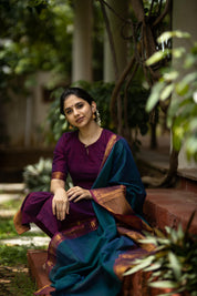 Purple Silk Kurta Set for Women Traditional Ethnic Suit with Contrast Dupatta