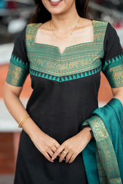 Black Ethnic Kurta Set for Women with Teal Dupatta Traditional Festive Wear