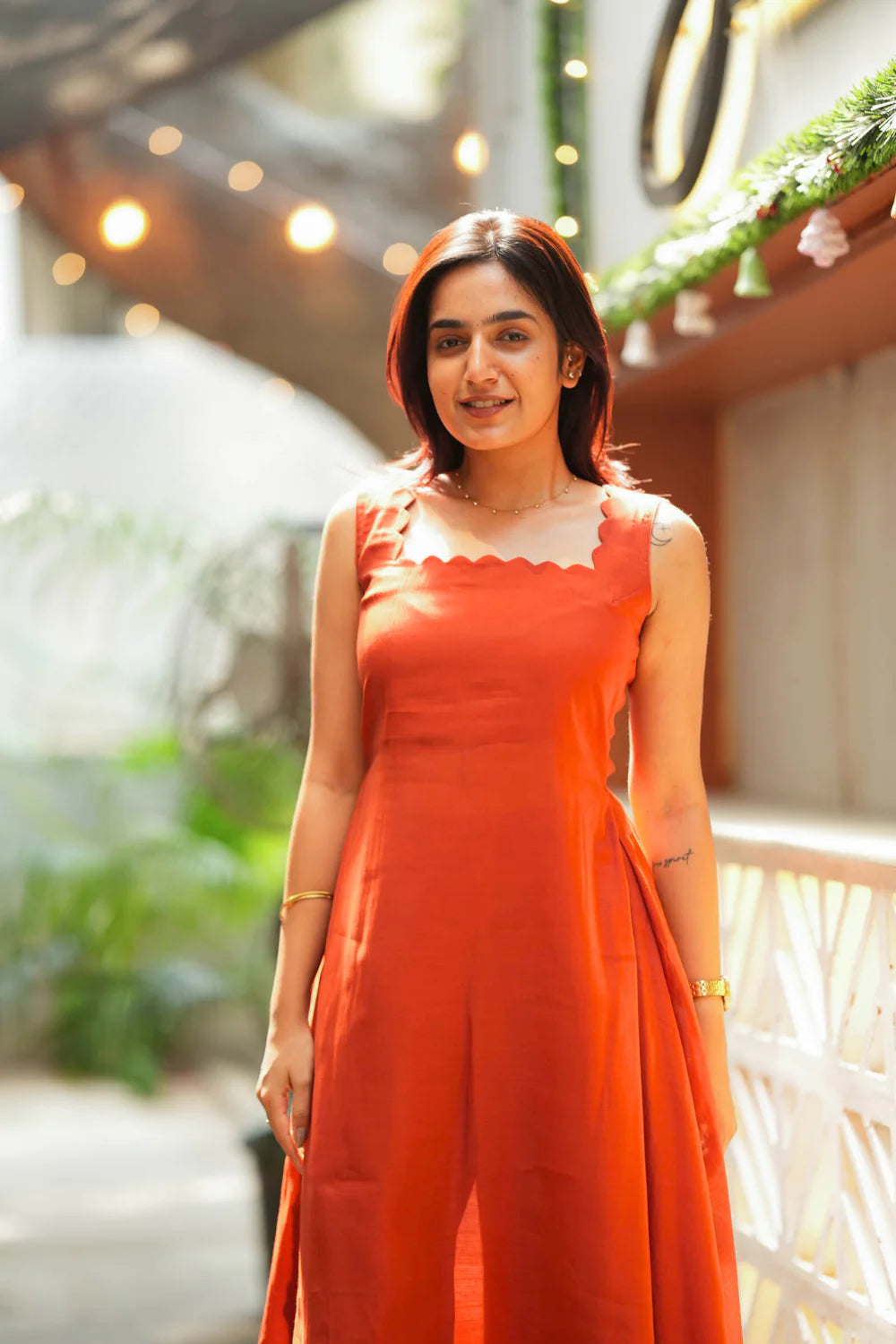 Rust Orange Co Ord Set for Women Elegant Sleeveless Ethnic Fusion Outfit