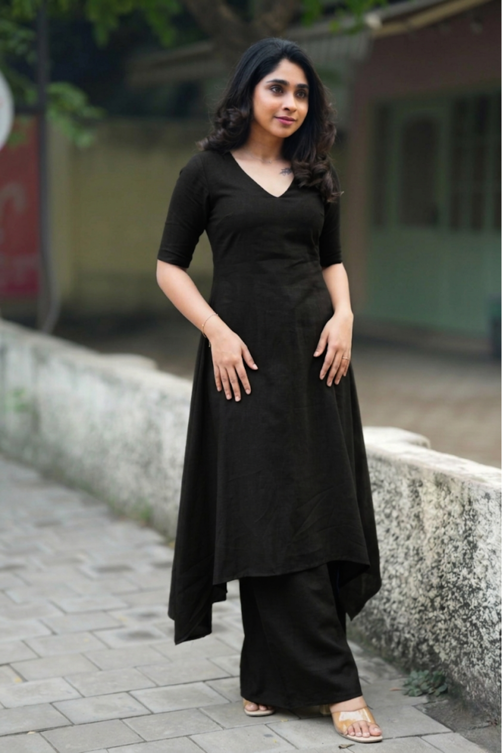 Black Flared Kurta Set for Women Elegant Designer Ethnic Wear