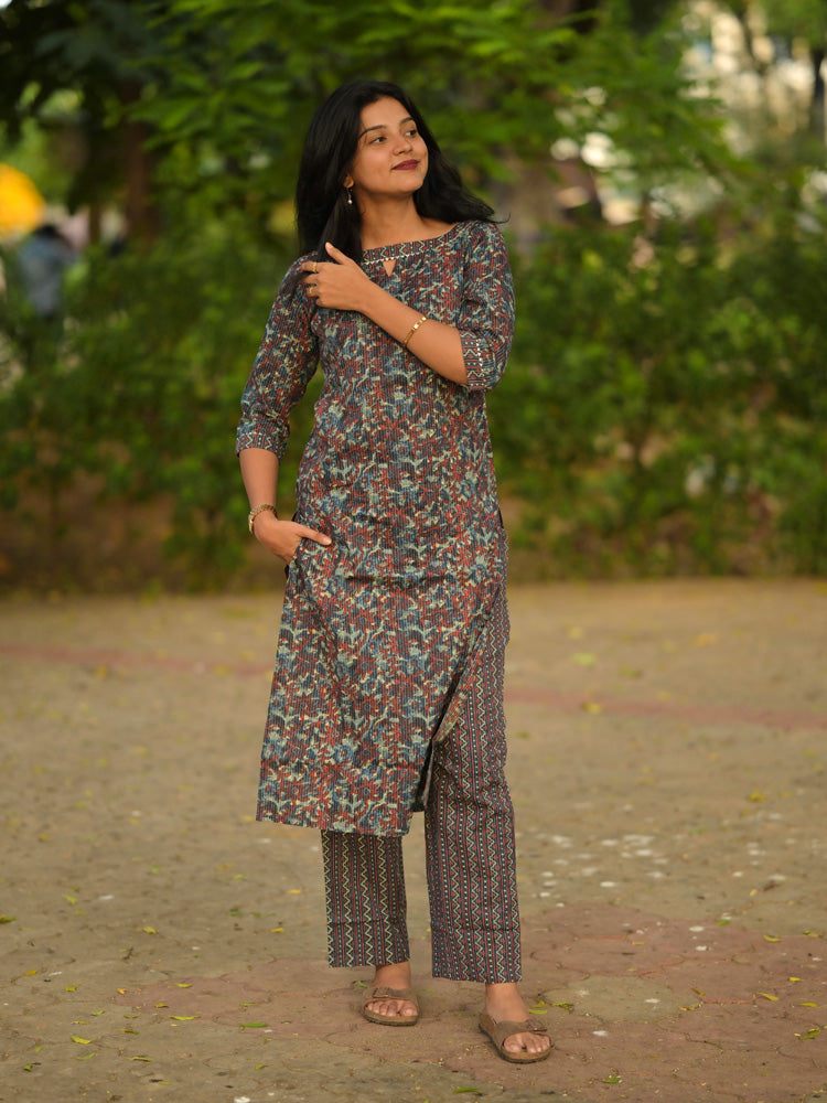 Multicolor Printed Kurta Pant Set for Women Stylish Everyday Ethnic Wear