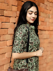 Olive Paisley Flared Maxi Kurti Stylish Printed Ethnic Dress for Women