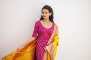 Pink Ethnic Kurta Set for Women with Yellow Banarasi Dupatta Festive Traditional Wear