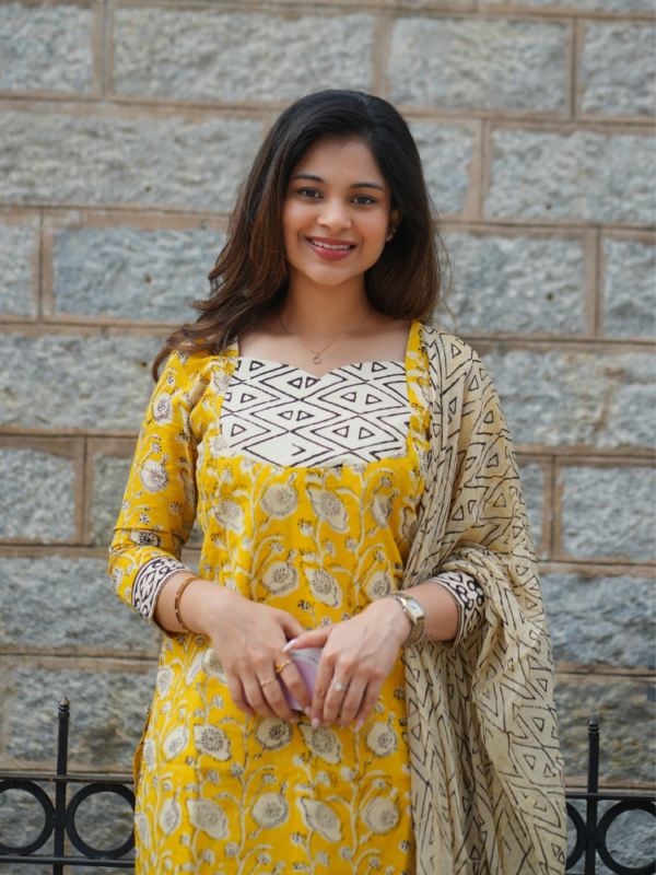 Mustard Heritage Printed Kurta Set for Women Stylish Ethnic Cotton Wear