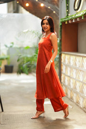 Rust Orange Co Ord Set for Women Elegant Sleeveless Ethnic Fusion Outfit