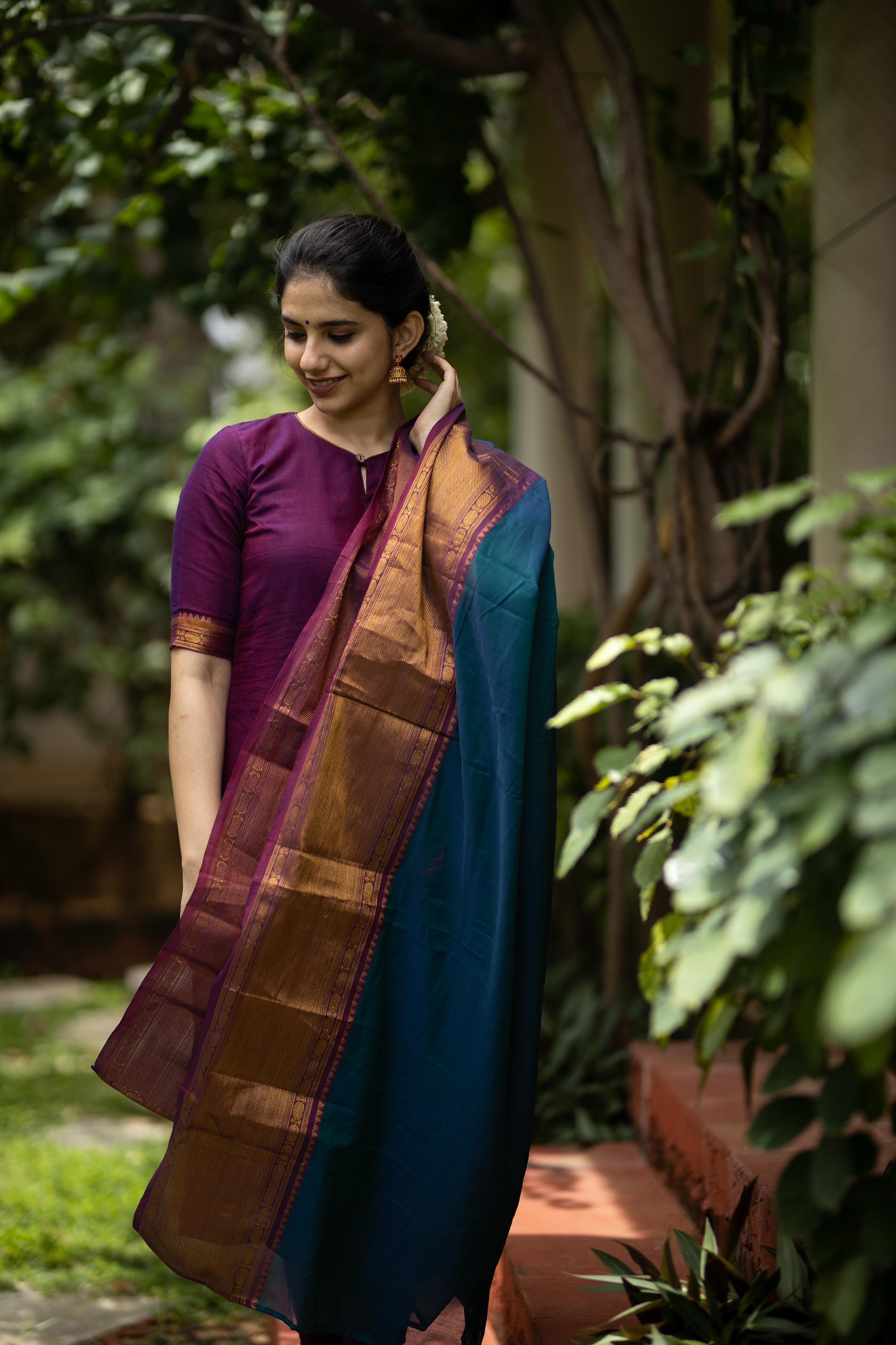 Purple Silk Kurta Set for Women Traditional Ethnic Suit with Contrast Dupatta