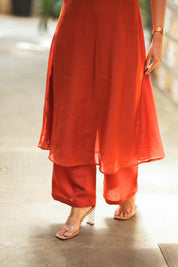 Rust Orange Co Ord Set for Women Elegant Sleeveless Ethnic Fusion Outfit