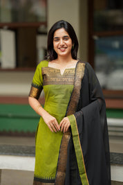Olive Green Traditional Kurta Set for Women Elegant Ethnic Wear with Black Dupatta