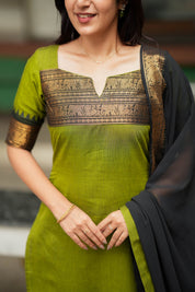 Olive Green Traditional Kurta Set for Women Elegant Ethnic Wear with Black Dupatta