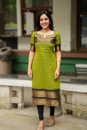 Olive Green Traditional Kurta Set for Women Elegant Ethnic Wear with Black Dupatta