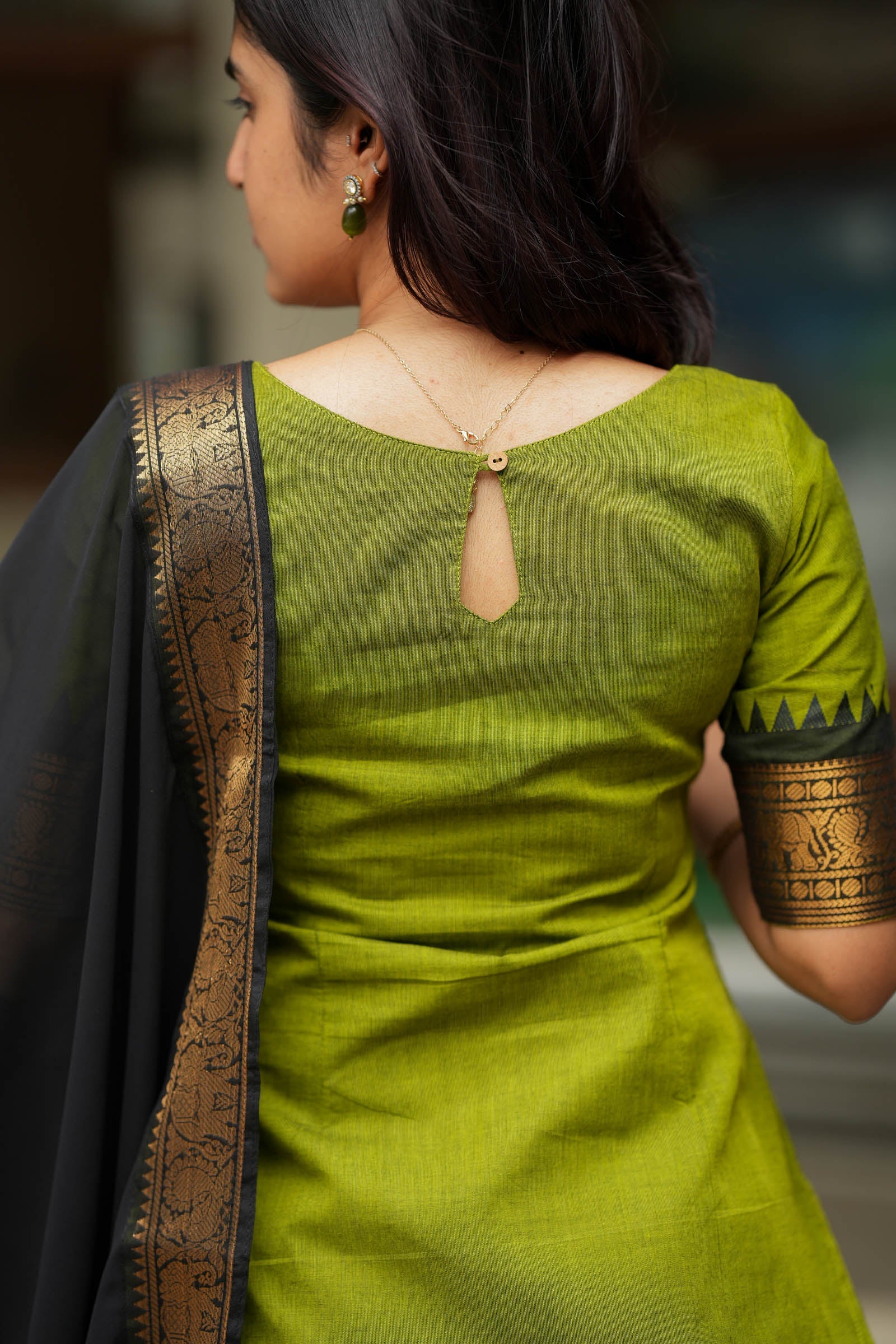 Olive Green Traditional Kurta Set for Women Elegant Ethnic Wear with Black Dupatta