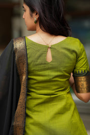 Olive Green Traditional Kurta Set for Women Elegant Ethnic Wear with Black Dupatta