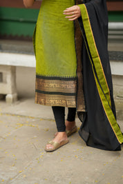 Olive Green Traditional Kurta Set for Women Elegant Ethnic Wear with Black Dupatta