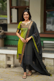 Olive Green Traditional Kurta Set for Women Elegant Ethnic Wear with Black Dupatta