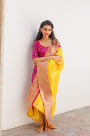 Pink Ethnic Kurta Set for Women with Yellow Banarasi Dupatta Festive Traditional Wear
