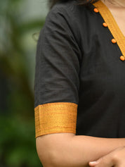 Black & Mustard Cotton Kurta Pant Dupatta Set for Women Elegant Ethnic Wear
