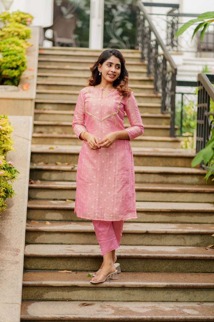 Pink Cotton Kurta Set for Women Elegant Casual & Festive Ethnic Wear