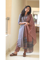 TheHandStitch Ajrakh Printed Cotton Kurti Set with Dupatta Traditional Ethnic Wear for Women