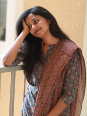 TheHandStitch Ajrakh Printed Cotton Kurti Set with Dupatta Traditional Ethnic Wear for Women
