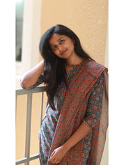 TheHandStitch Ajrakh Printed Cotton Kurti Set with Dupatta Traditional Ethnic Wear for Women