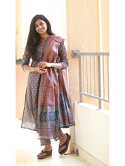 TheHandStitch Ajrakh Printed Cotton Kurti Set with Dupatta Traditional Ethnic Wear for Women