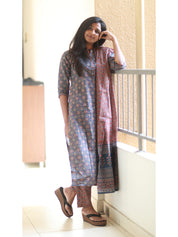 TheHandStitch Ajrakh Printed Cotton Kurti Set with Dupatta Traditional Ethnic Wear for Women