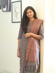 TheHandStitch Ajrakh Printed Cotton Kurti Set with Dupatta Traditional Ethnic Wear for Women