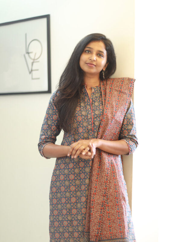 TheHandStitch Ajrakh Printed Cotton Kurti Set with Dupatta Traditional Ethnic Wear for Women