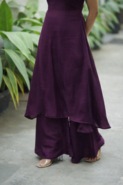Wine Flared Kurta Set for Women Elegant Solid Ethnic Co Ord Outfit