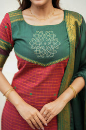 Maroon & Green Ethnic Kurta Set for Women with Dupatta Traditional Festive Wear