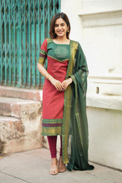 Maroon & Green Ethnic Kurta Set for Women with Dupatta Traditional Festive Wear