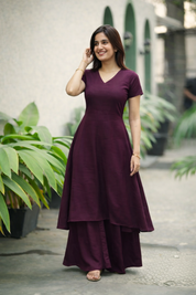 Wine Flared Kurta Set for Women Elegant Solid Ethnic Co Ord Outfit