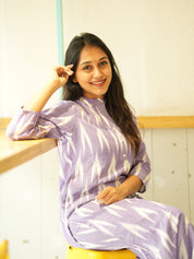 TheHandStitch Lavender Ikat Printed Cotton Kurti for Women Elegant Casual Ethnic Wear