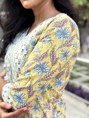 Yellow Floral Printed Kurti Pant Set with Dupatta Elegant Cotton Ethnic Wear for Women