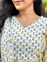Yellow Floral Printed Kurti Pant Set with Dupatta Elegant Cotton Ethnic Wear for Women
