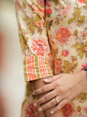 Cream Floral Printed Kurta Pant Set for Women Elegant Everyday Ethnic Wear