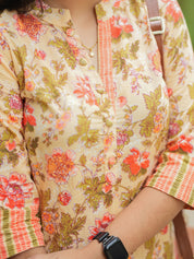 Cream Floral Printed Kurta Pant Set for Women Elegant Everyday Ethnic Wear