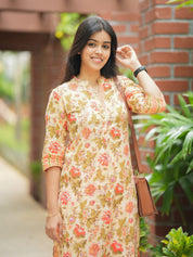 Cream Floral Printed Kurta Pant Set for Women Elegant Everyday Ethnic Wear