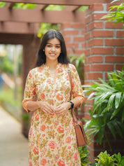 Cream Floral Printed Kurta Pant Set for Women Elegant Everyday Ethnic Wear