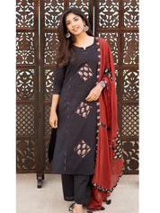 Noir Rust Ethnic Kurta Set for Women Elegant Black Kurta with Dupatta