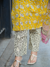 Sunshine Block Print Kurta Set for Women Yellow Ethnic Suit with Dupatta